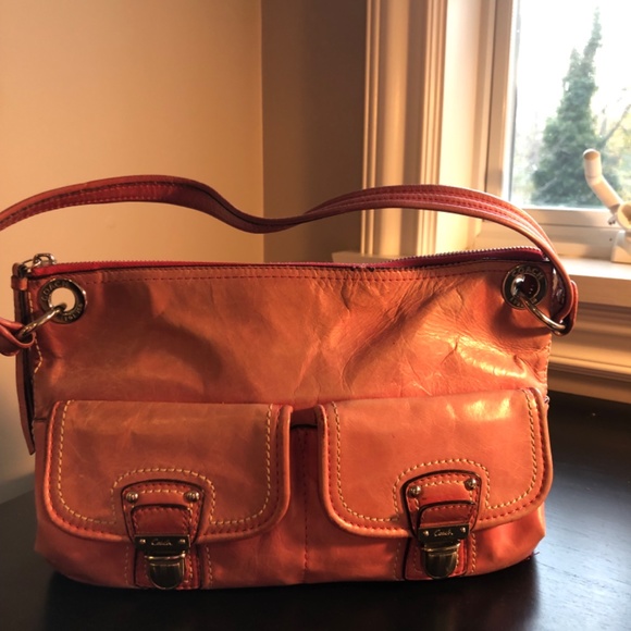 Coach Handbags - Coach Pink Poppy Hippie Distressed Leather Shoulder Bag